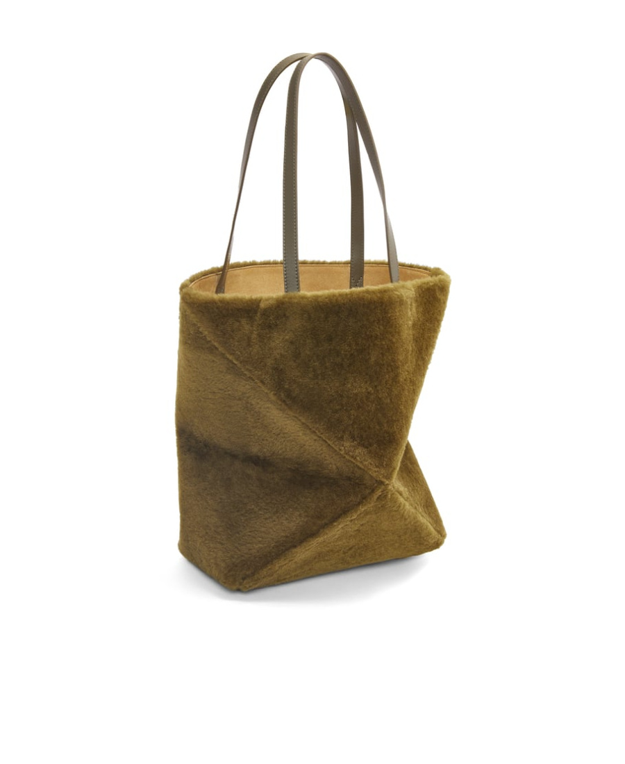 Loewe Puzzle Fold Logo Handbag In Deep Khaki Green