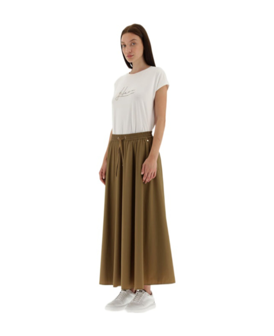 Herno Flared Skirt In Camel Lightweight Nylon Stretch In Brown
