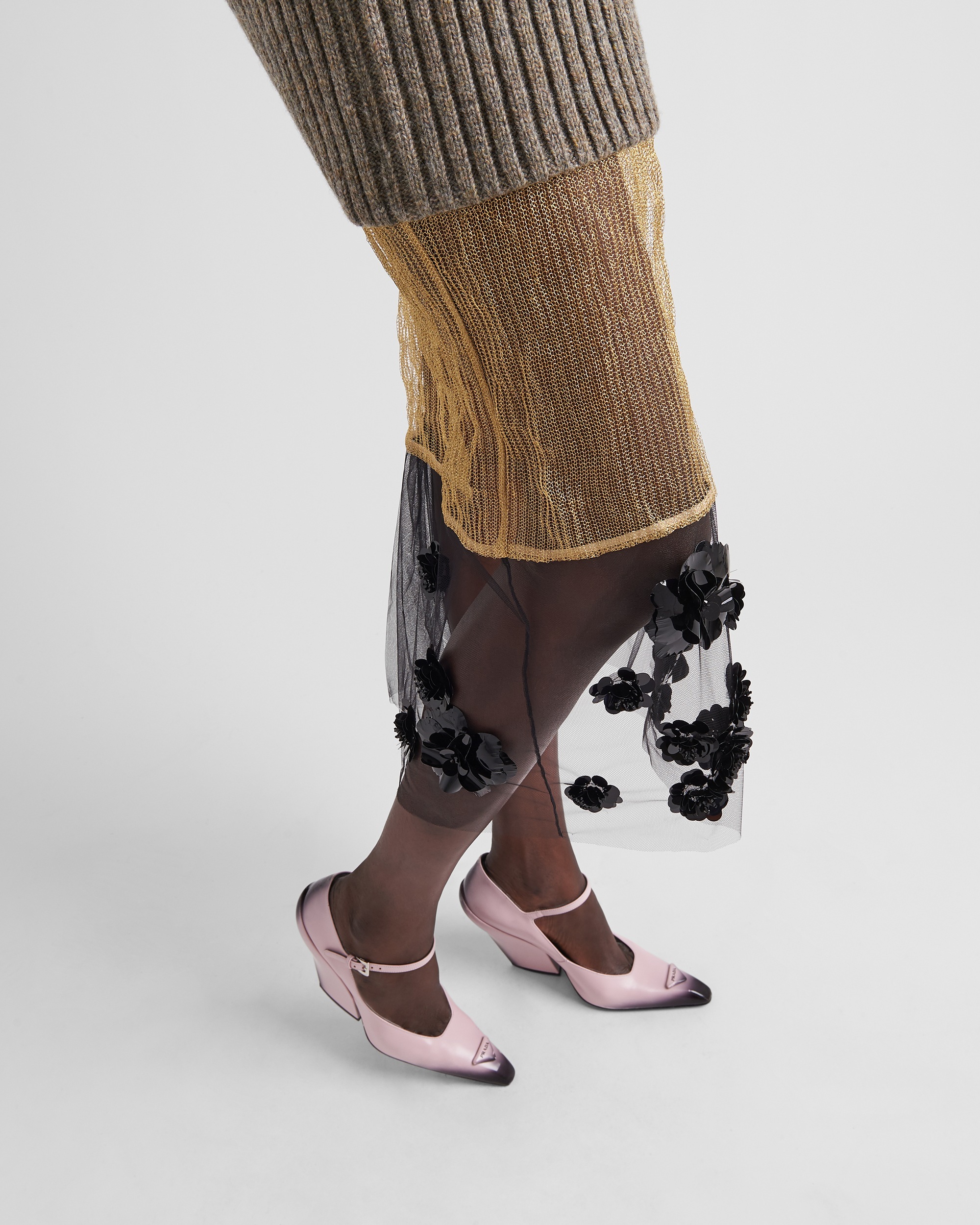 Prada Sleeveless Floral-embroidered Knit Dress In Nude