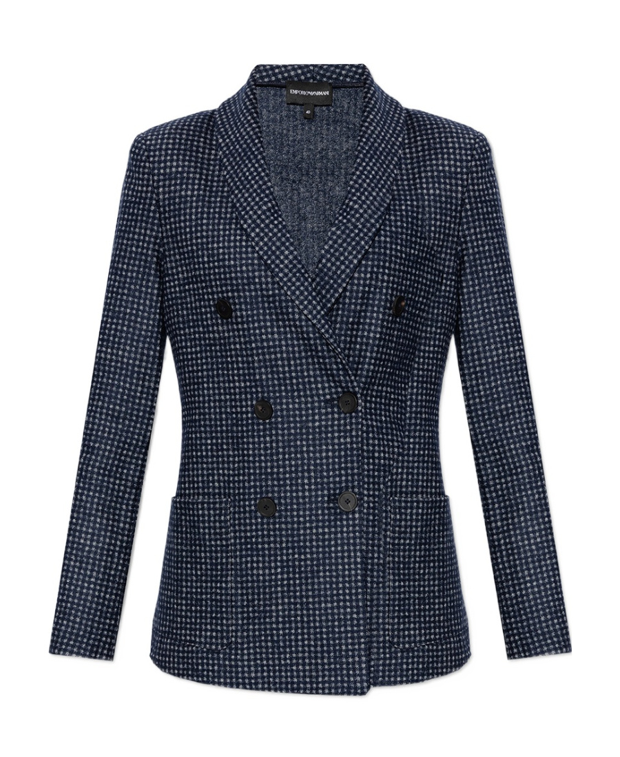 EMPORIO ARMANI CHECKED PATTERN DOUBLE BREASTED BLAZER 