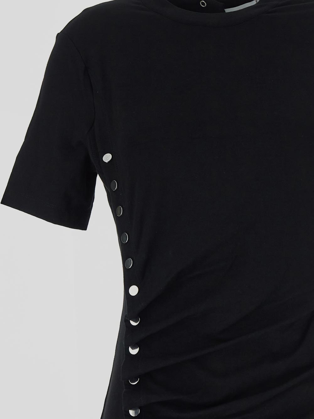 Rabanne Side Snap Ruched Asymmetric Minidress In Black
