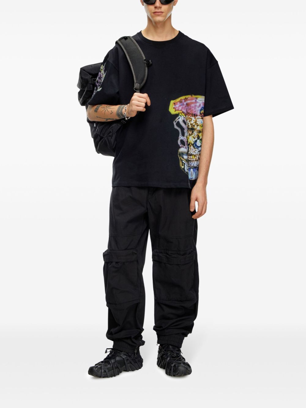 Diesel Multicolor Relaxed Fit Trousers With Drawstring Waist In Black