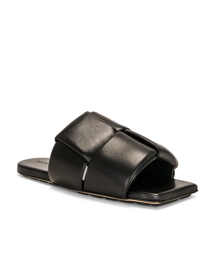 Bottega Veneta Patch Flat Mules In Padded Intreccio Leather In Black