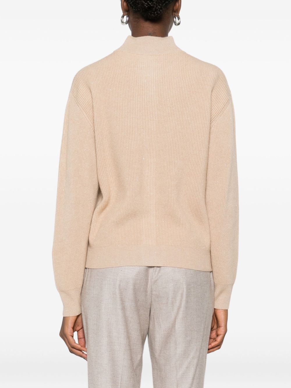Peserico Beige Ribbed Knit Sweater With High Neckline In Nude