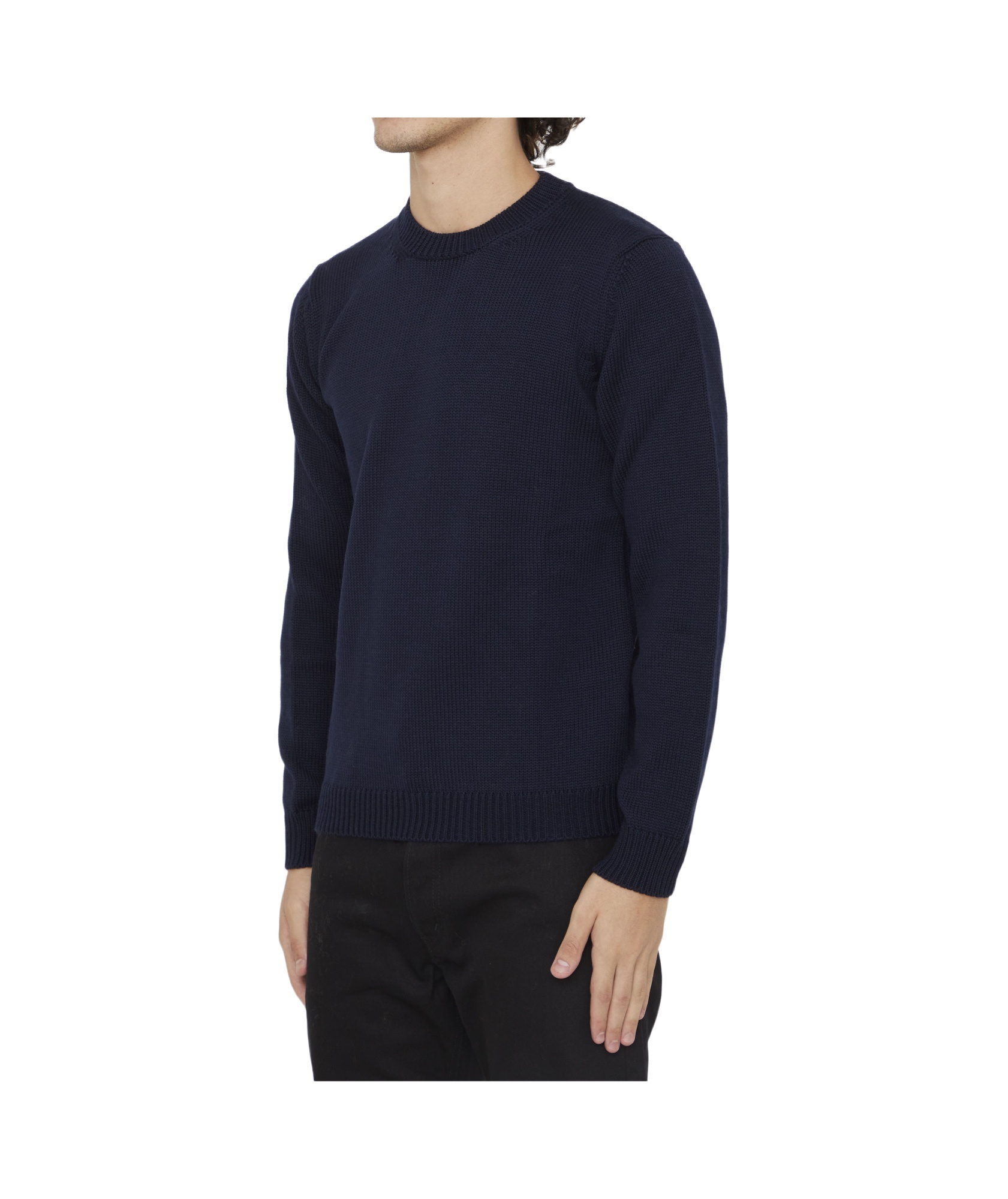Roberto Collina Cotton Crew Neck Sweater With Ribbed Cuffs And Hem In Black