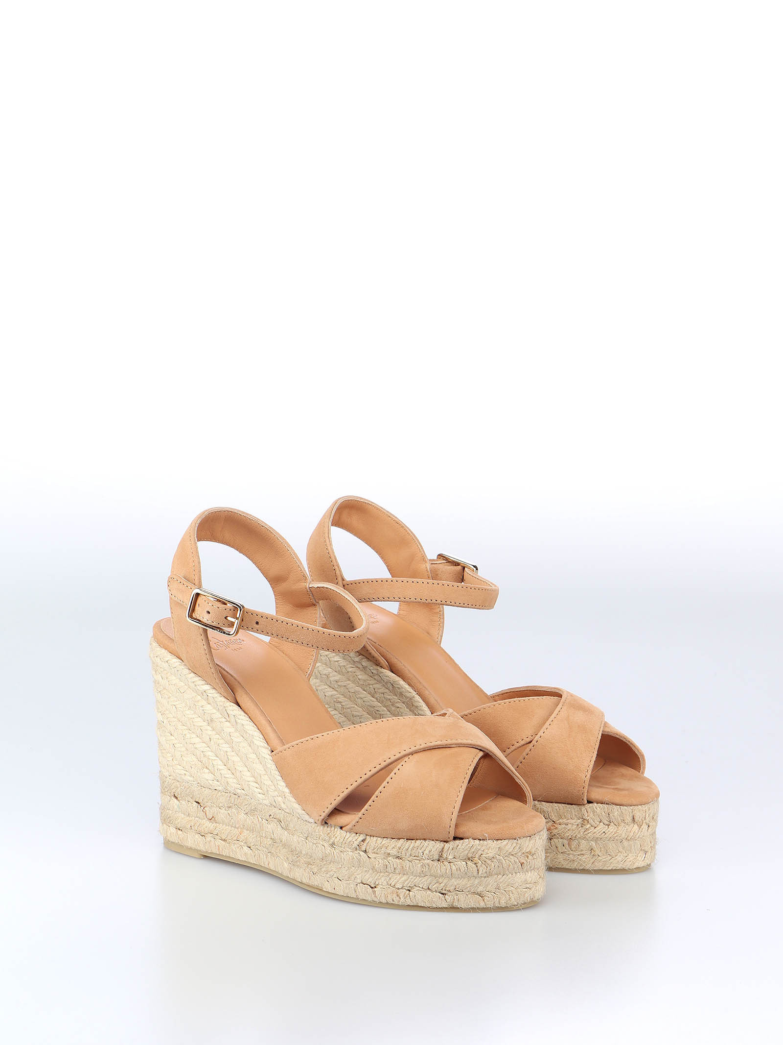 Castaã±er Open-toe Wedge-heels With Ankle Straps In Nude