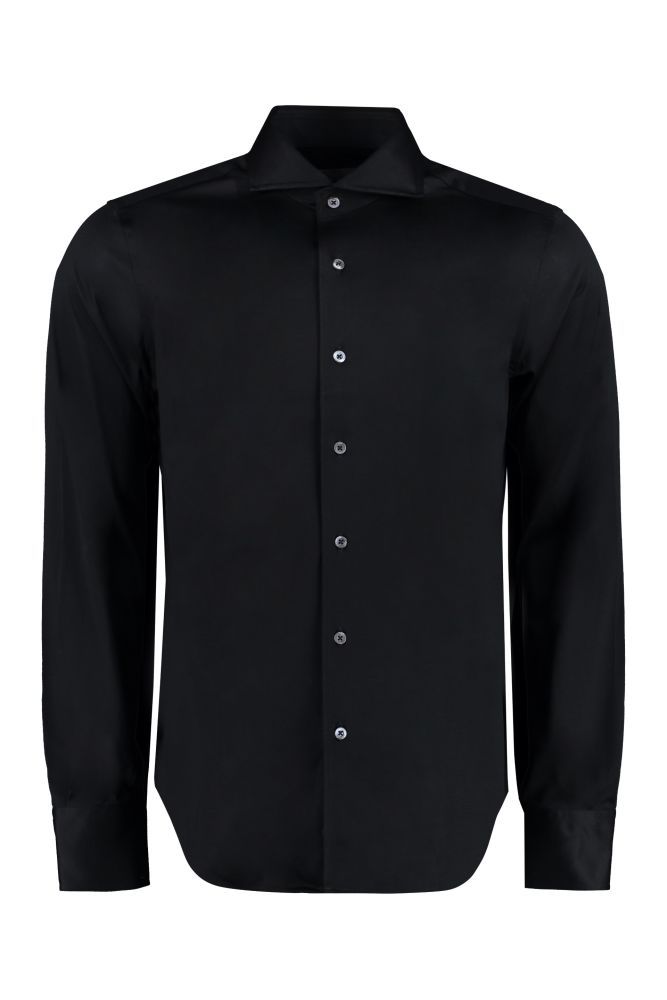 Canali Stretch-cotton Poplin Shirt In Black