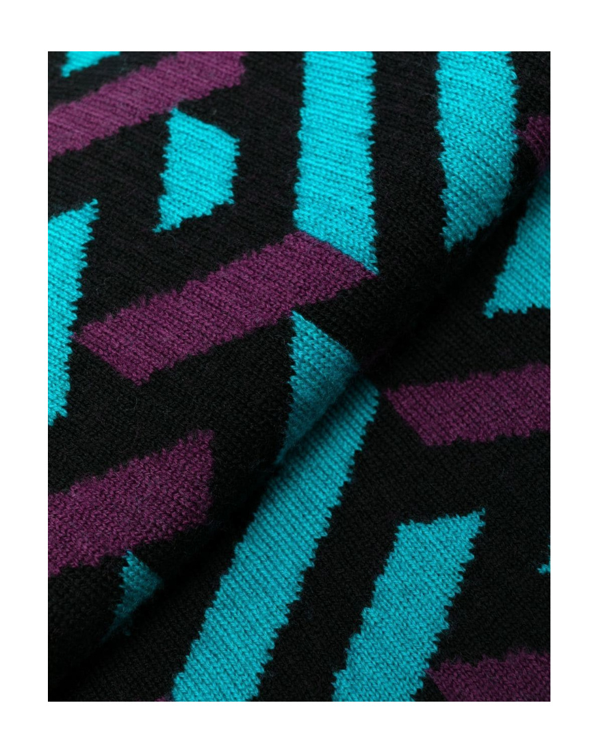 Versace Intarsia-pattern Wool Scarf In Black