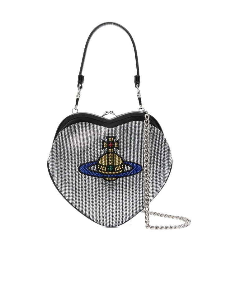 Vivienne Westwood Heart-shaped Crystal-embellished Clutch Bag In Gray