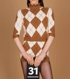 Twinset Diamond-patterned Jacquard Wool Blend Sweater In Brown