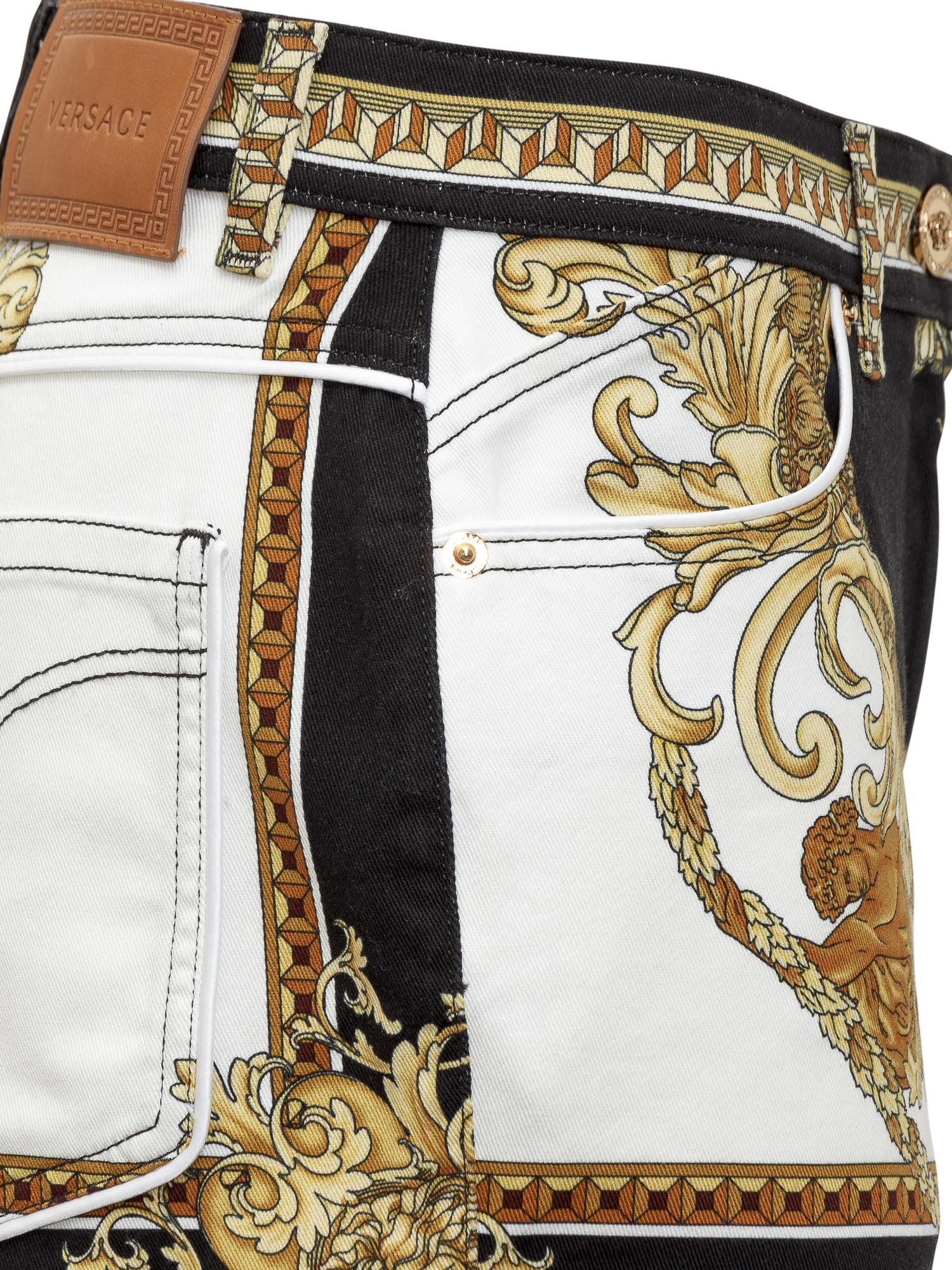 Shop Versace Baroque-print Denim Shorts In Black