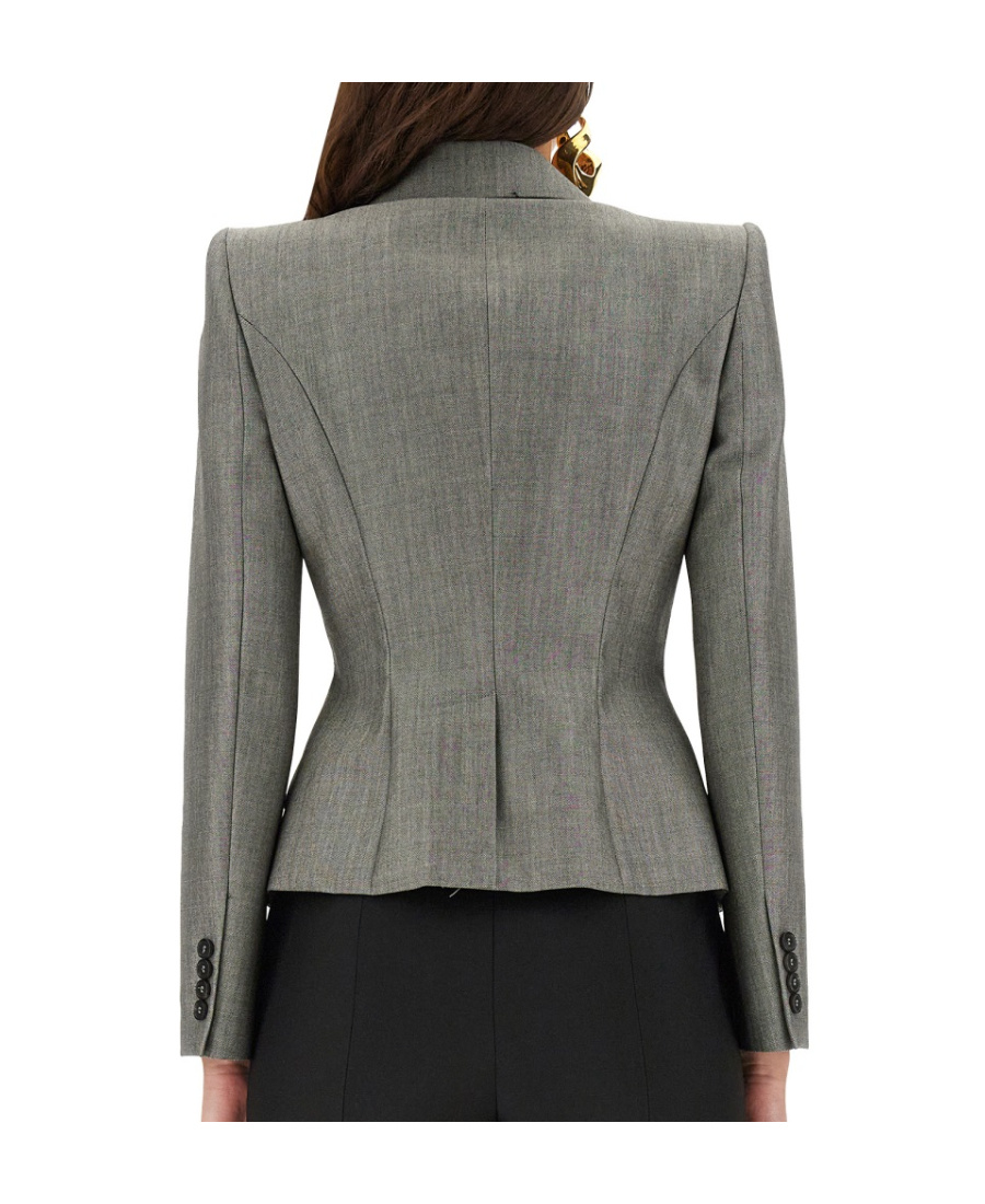 Alexander Mcqueen Zip-detailed Wool-blend Blazer In Gray