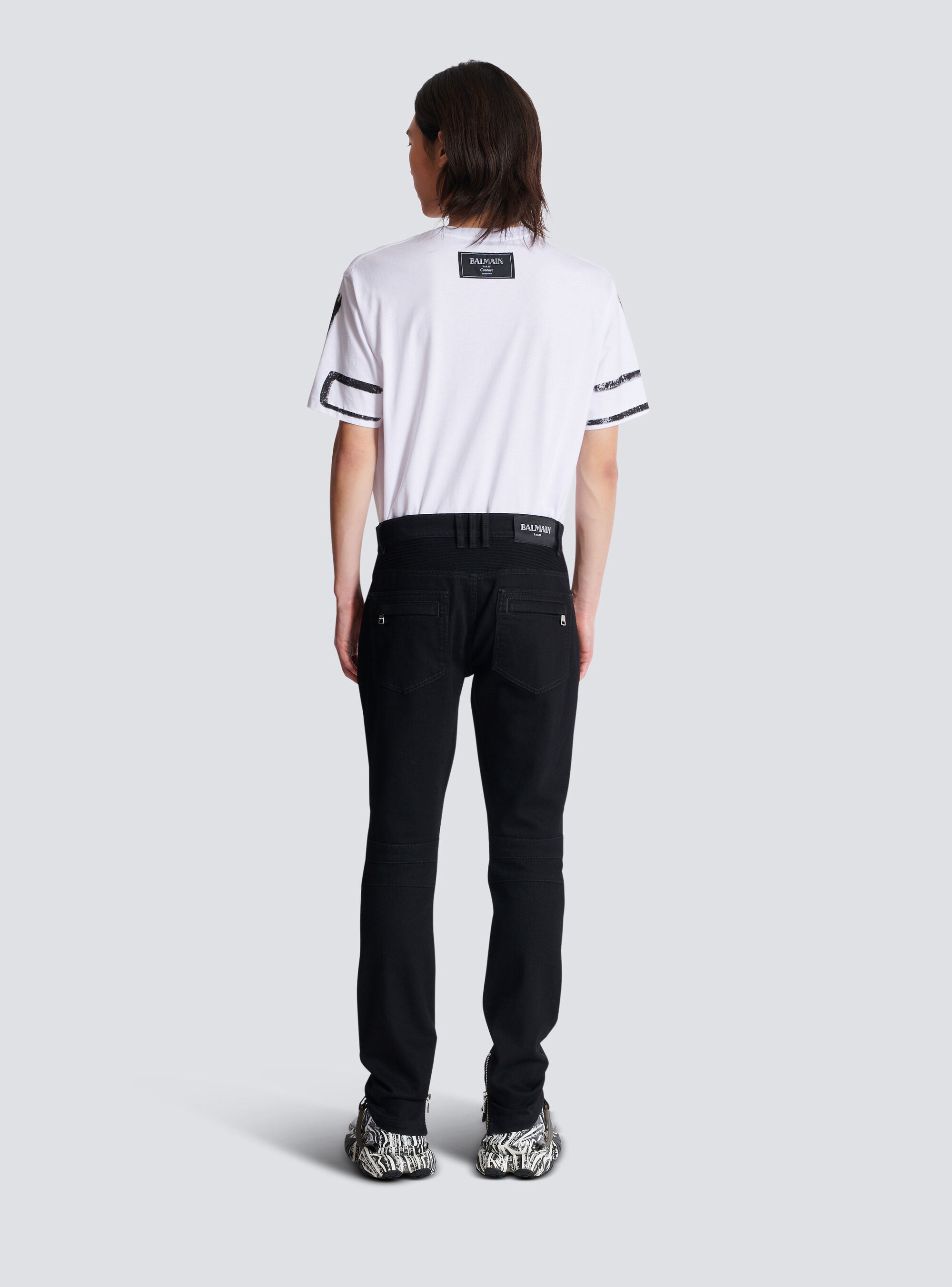 Shop Balmain Slim-fit Biker Jeans In Black Denim