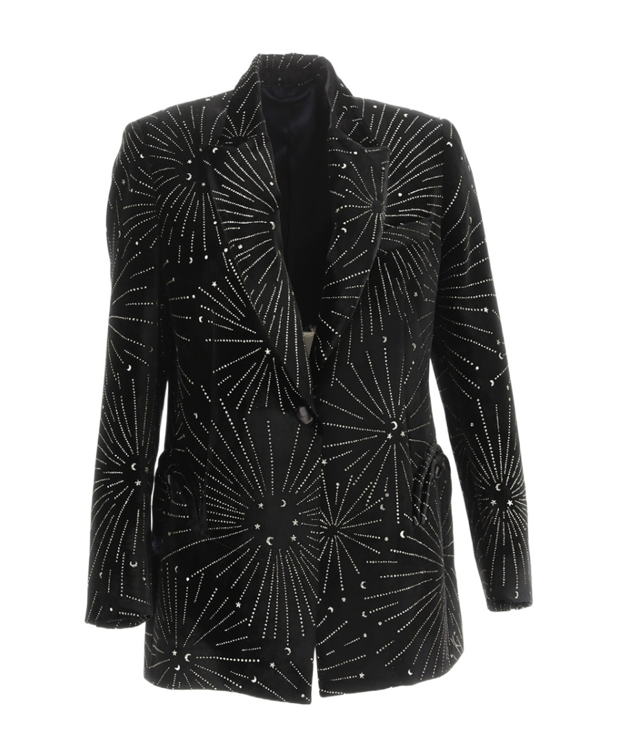 Blazé Milano Embellished Velvet Blazer With Back Slit In Black