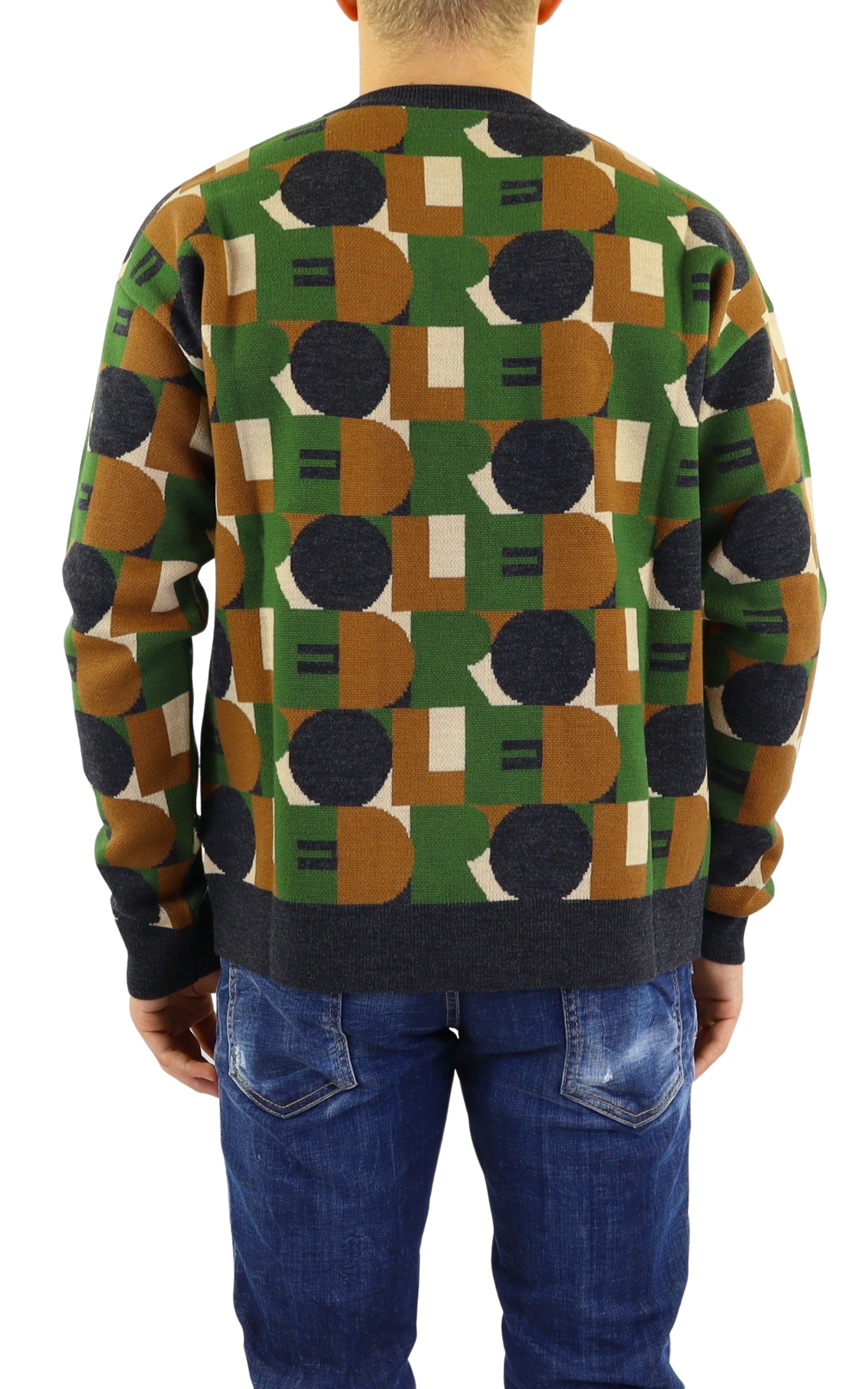 Drôle De Monsieur Round Collar Long Sleeve Sweater In Multicolor