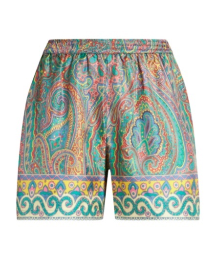 Etro Paisley Silk Shorts With Intricate Hem Detailing In Multicolor