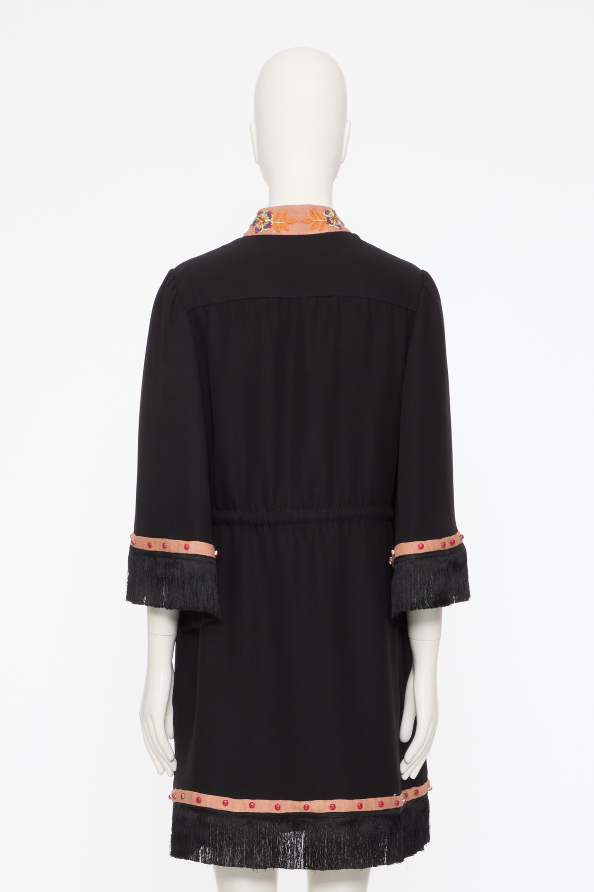 Valentino Belted Fringed Edge Dress In Black