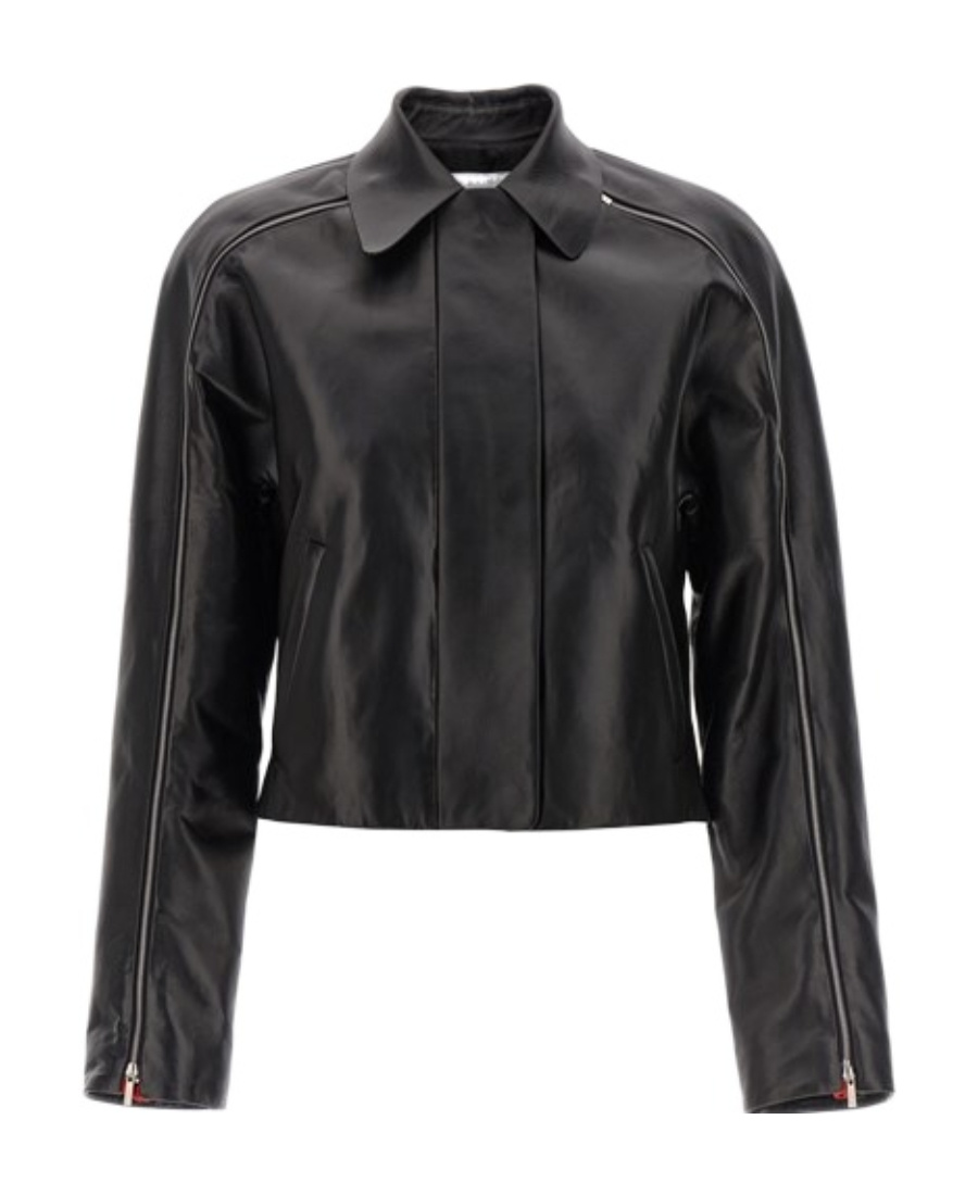 Ferragamo Short Leather Jacket With Collar And Zipper In Black