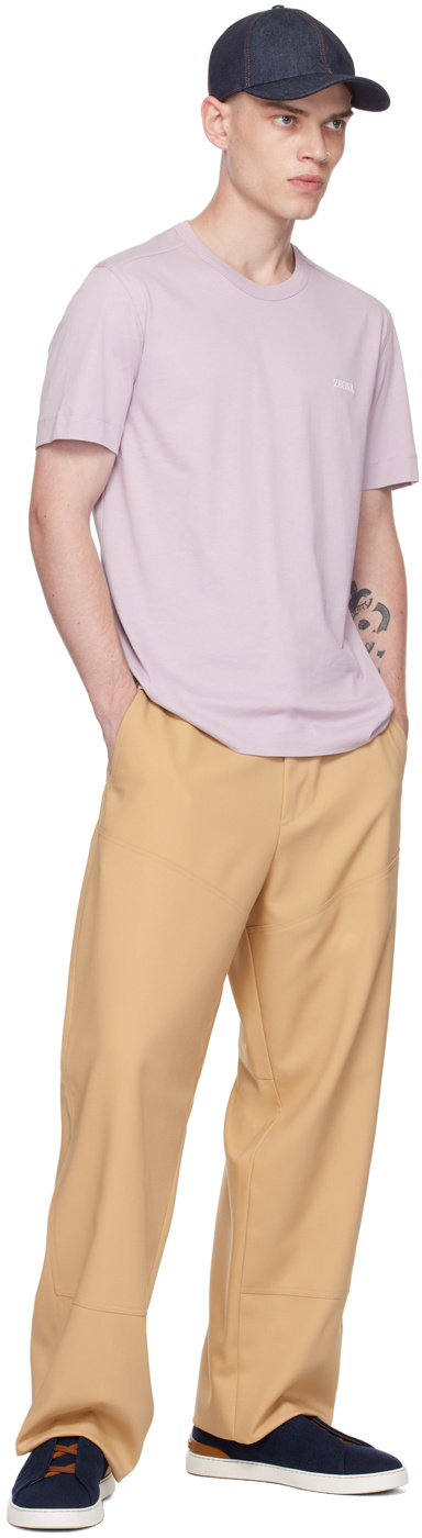 Zegna Spliced Wool Casual Pants In Nude