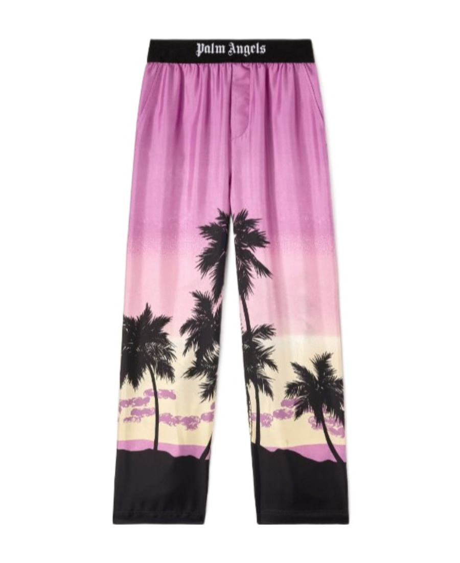 Palm Angels Sunset Palm Print Pajama Pants In Pink