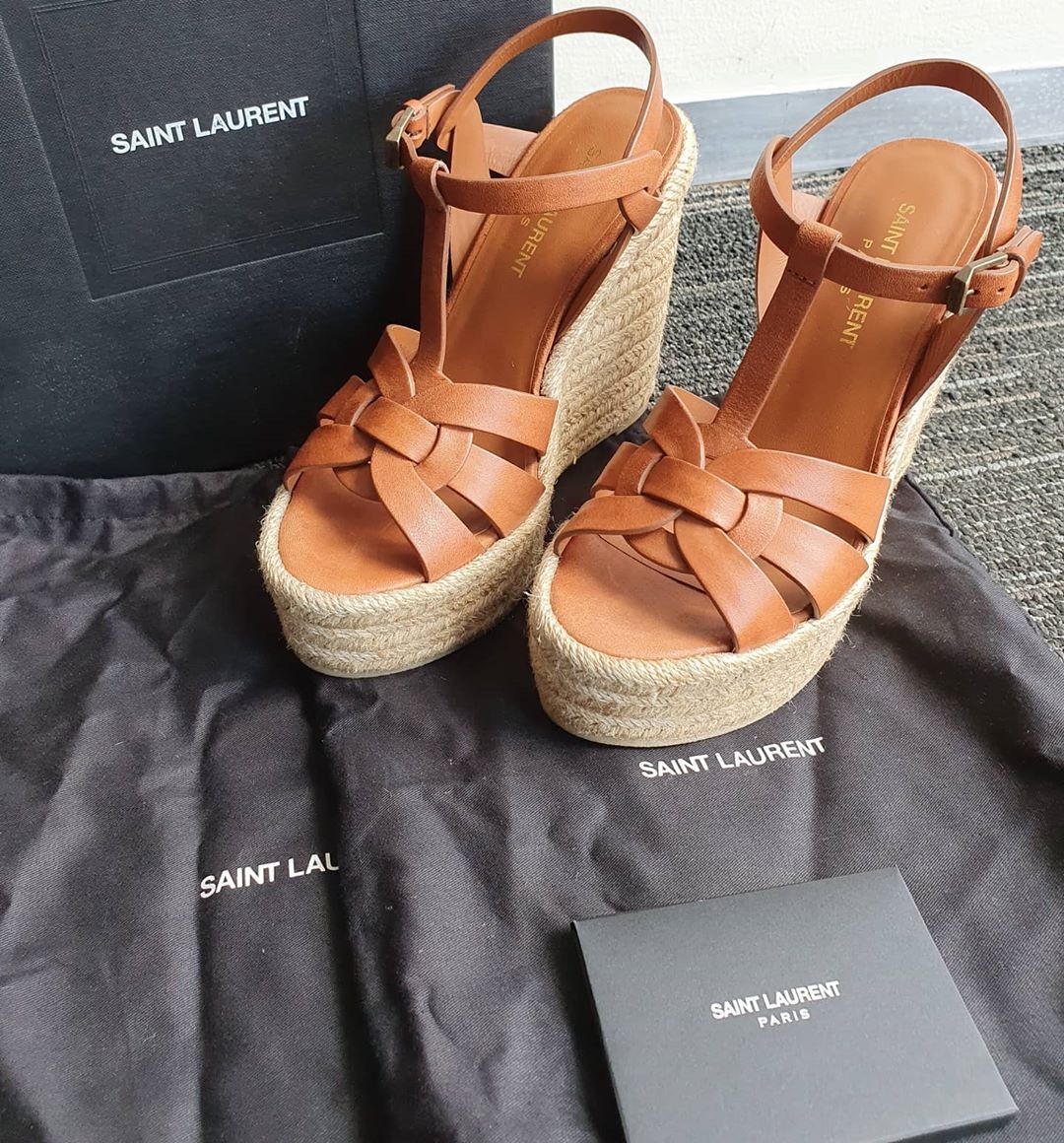 Shop Saint Laurent Tribute 85mm Wedge Sandals In Nude