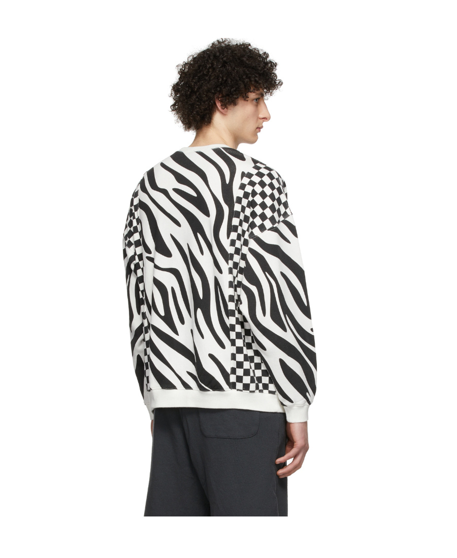 R13 Tiger Stripe Checkerboard Pattern Sweatshirt In White