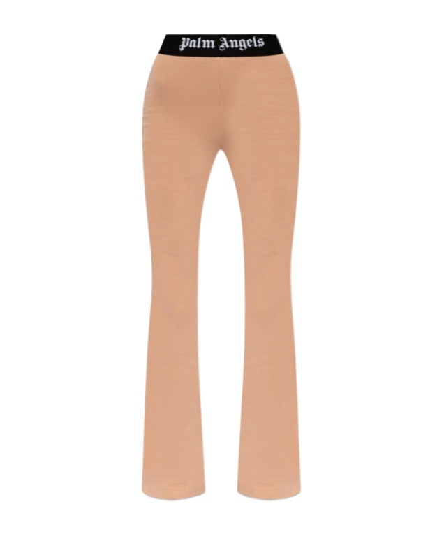 Palm Angels Logo Elastic Waistband Flared Track Pants In Nude