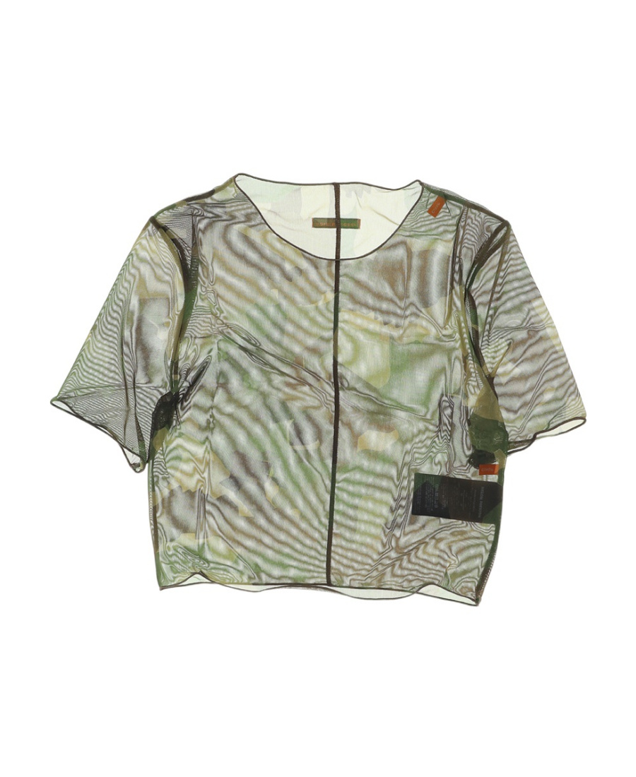 Heron Preston Camouflage-print Mesh Crop Top In Gray