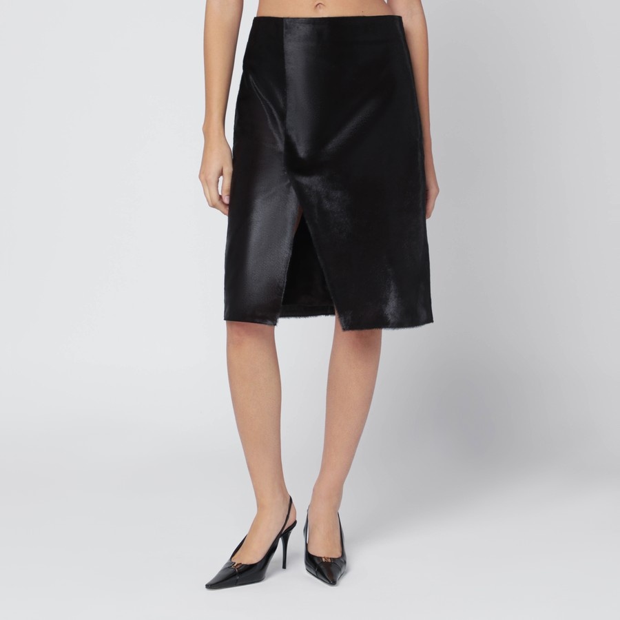 Loulou Studio Skirt In Pony-effect Leather In Black