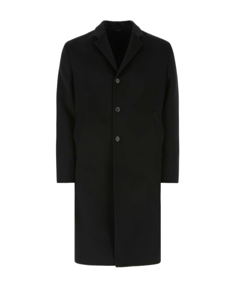 Prada Cappotto In Misto Lana Nera Uomo In Black