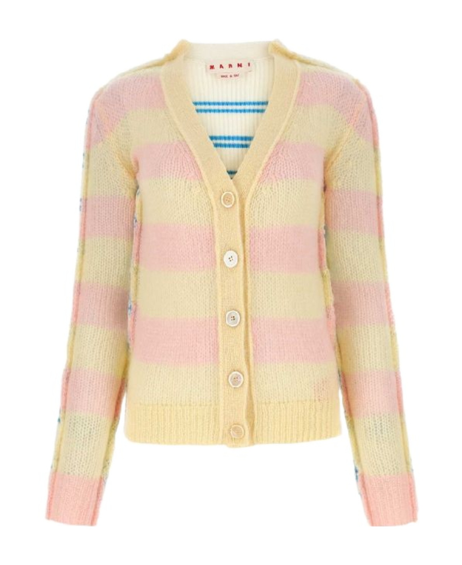 Shop Marni Stripe-pattern Cardigan In Nude