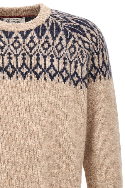 Brunello Cucinelli Patterned-knit Crew-neck Jumper In Nude