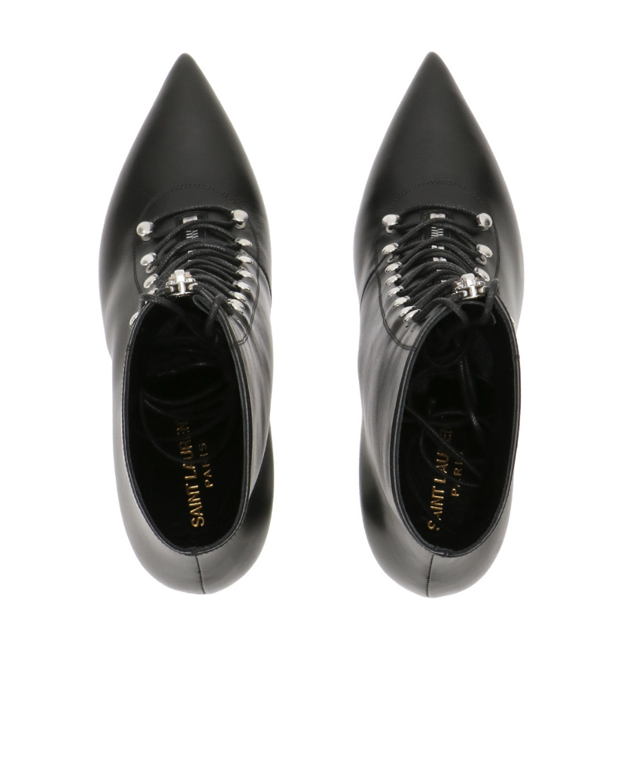 Saint Laurent Logo High-heeled Short Boots In Black