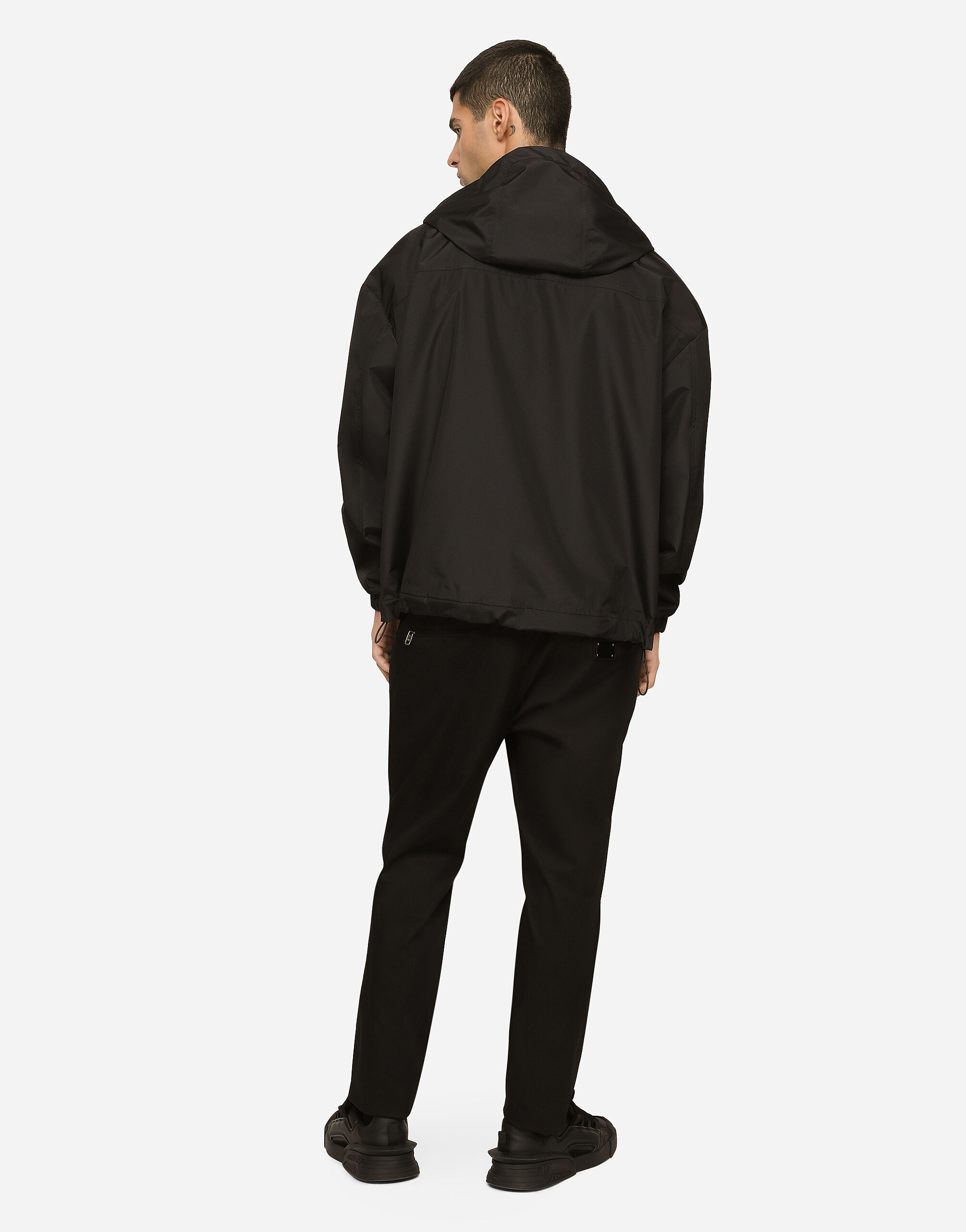 Dolce & Gabbana Nylon Jacket With Hood And Branded Tag In Black