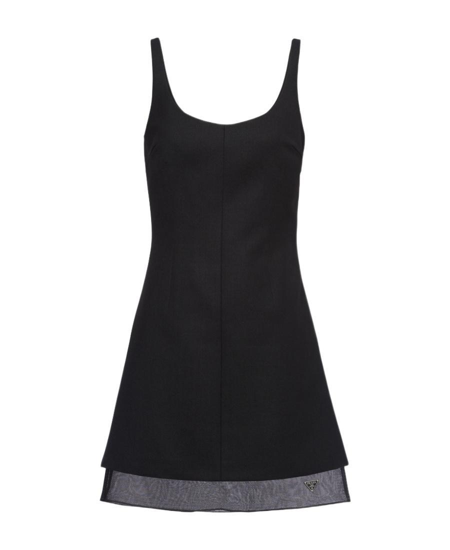 Prada Enamel Triangle-logo Wool Dress In Black