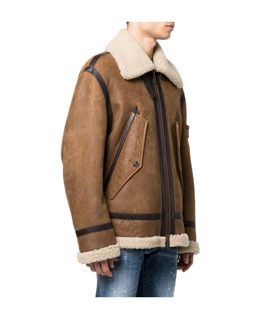 Dsquared2 Shearling-trimmed Biker Jacket In Brown
