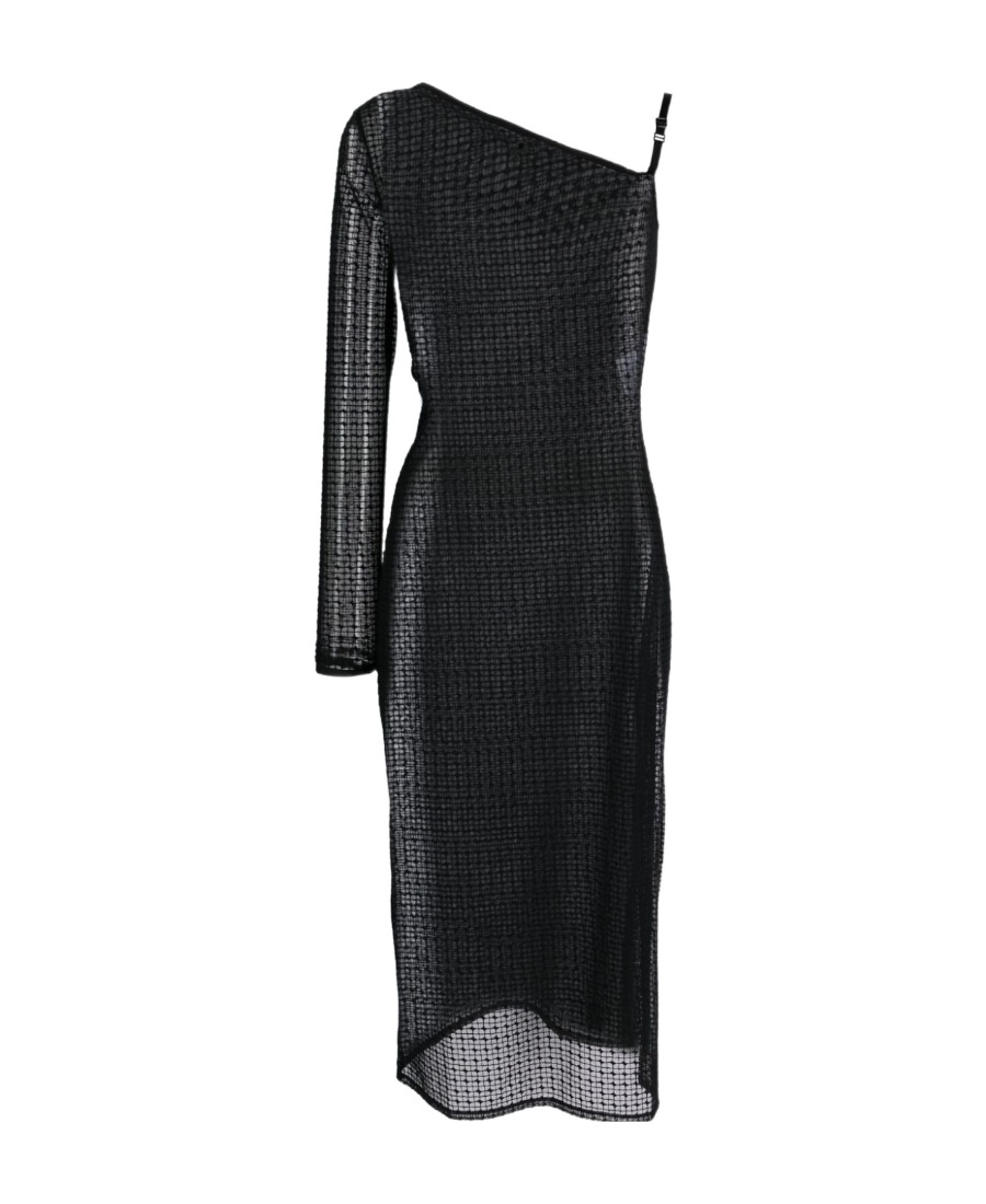 Courrèges Asymmetric Semi-sheer Midi Dress In Black