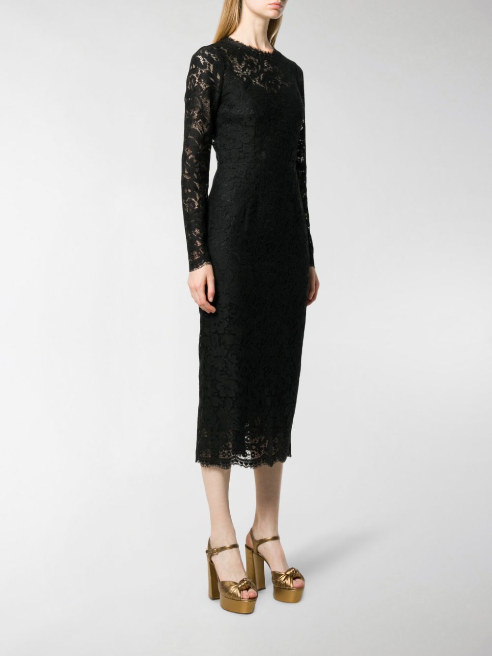Dolce & Gabbana Lace Insert Midi Dress In Black