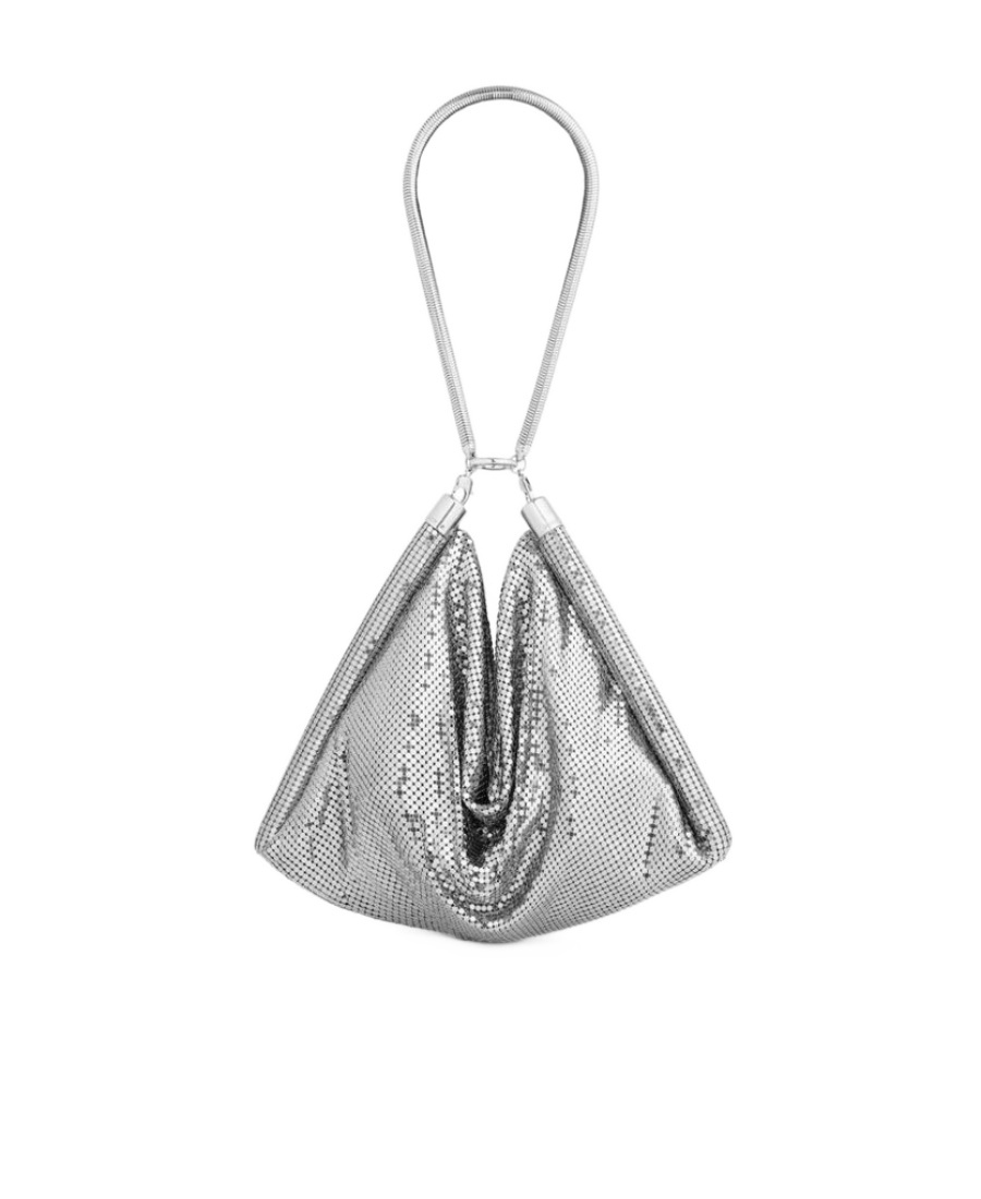 Rabanne Pixel Metallic Shoulder Bag In Gray