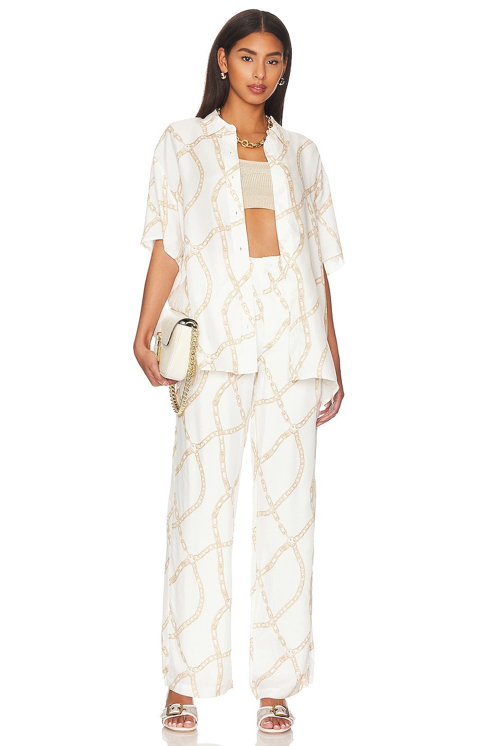 Anine Bing Chain Link-print Trousers In White