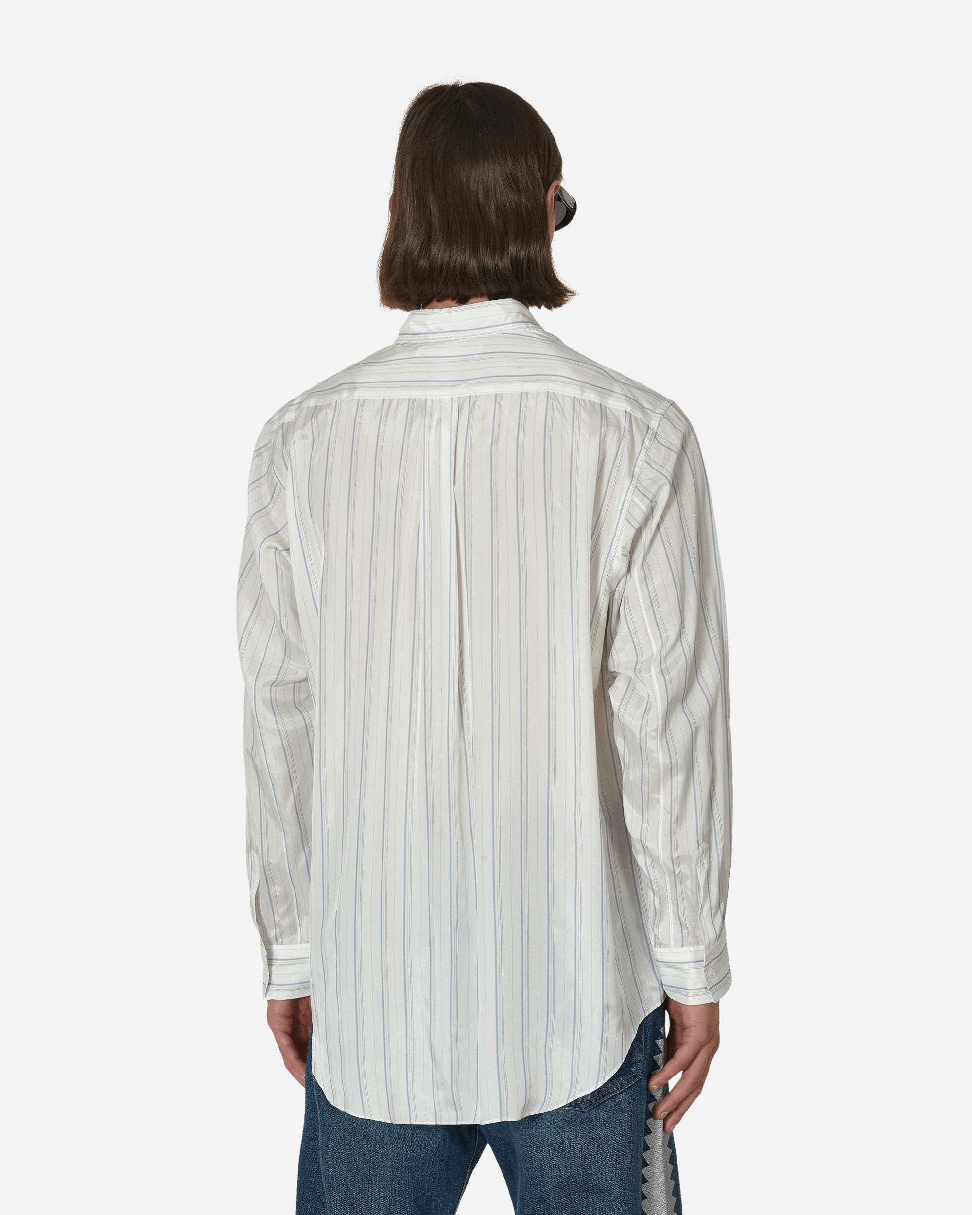 Comme Des Garçons Striped Shirt With Button-down Collar And Pocket In White