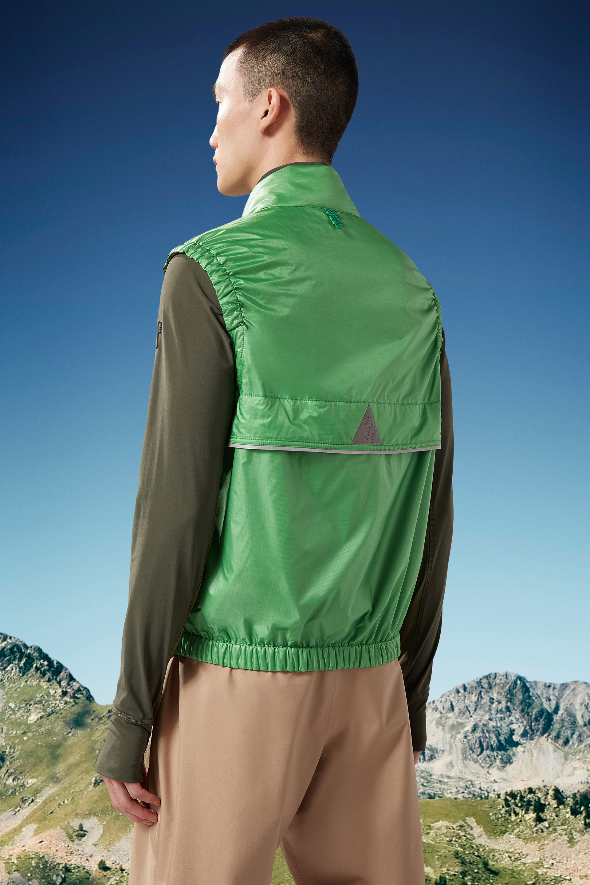 Moncler Recycle Patch Padded Vest In Green