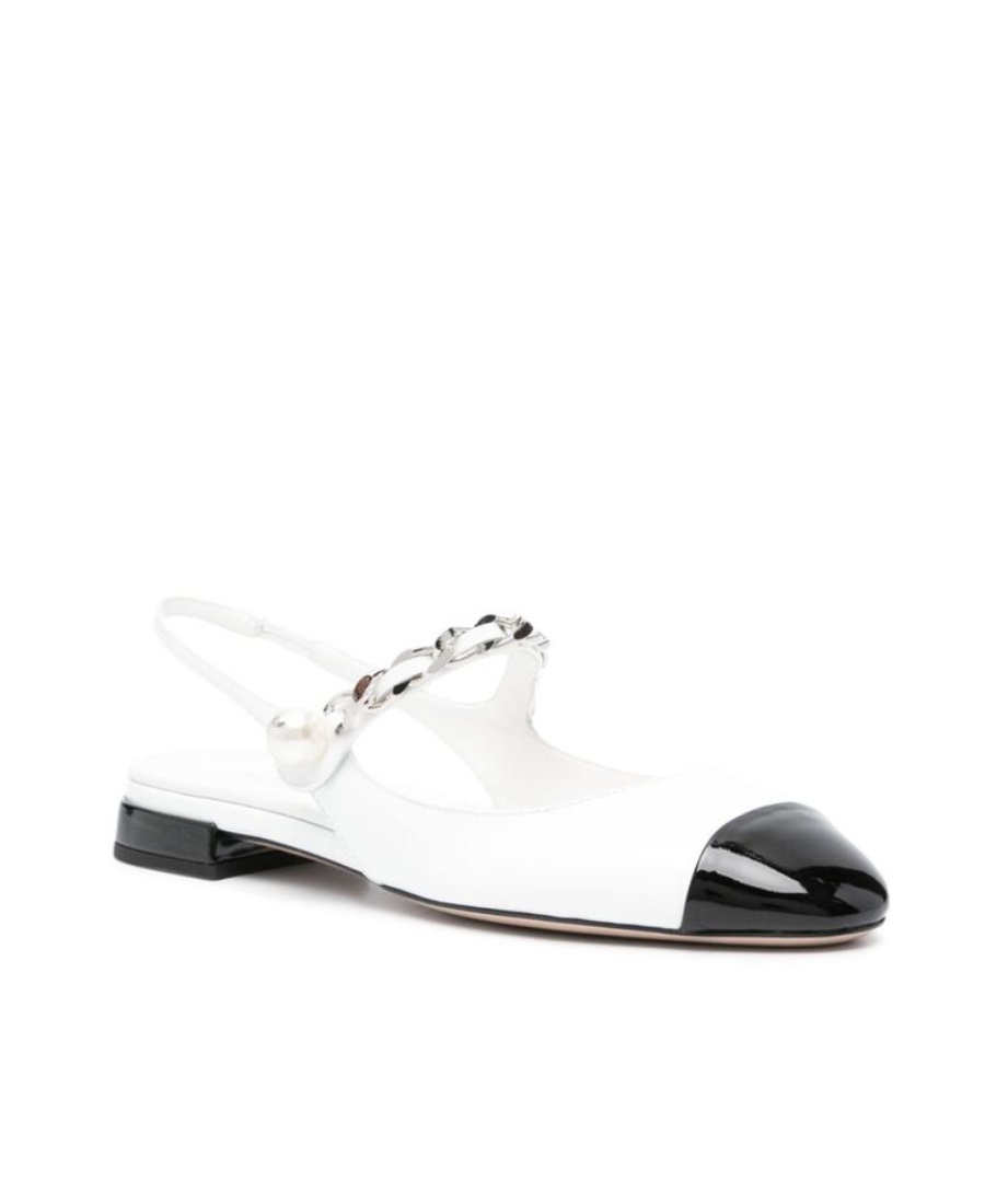 Miu Miu Pearl-detail Leather Ballerina Shoes In White
