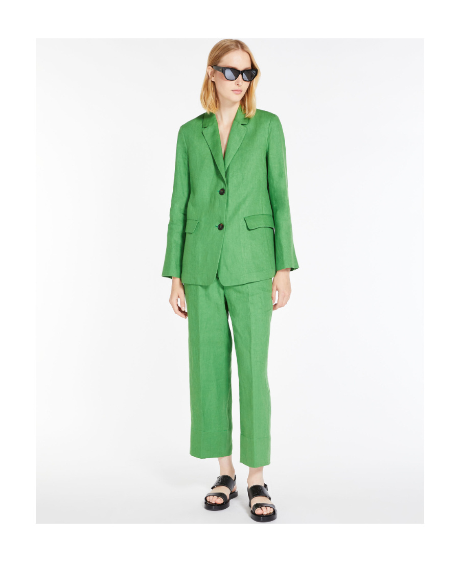 Max Mara Tailored Linen Cropped Trousers In Green