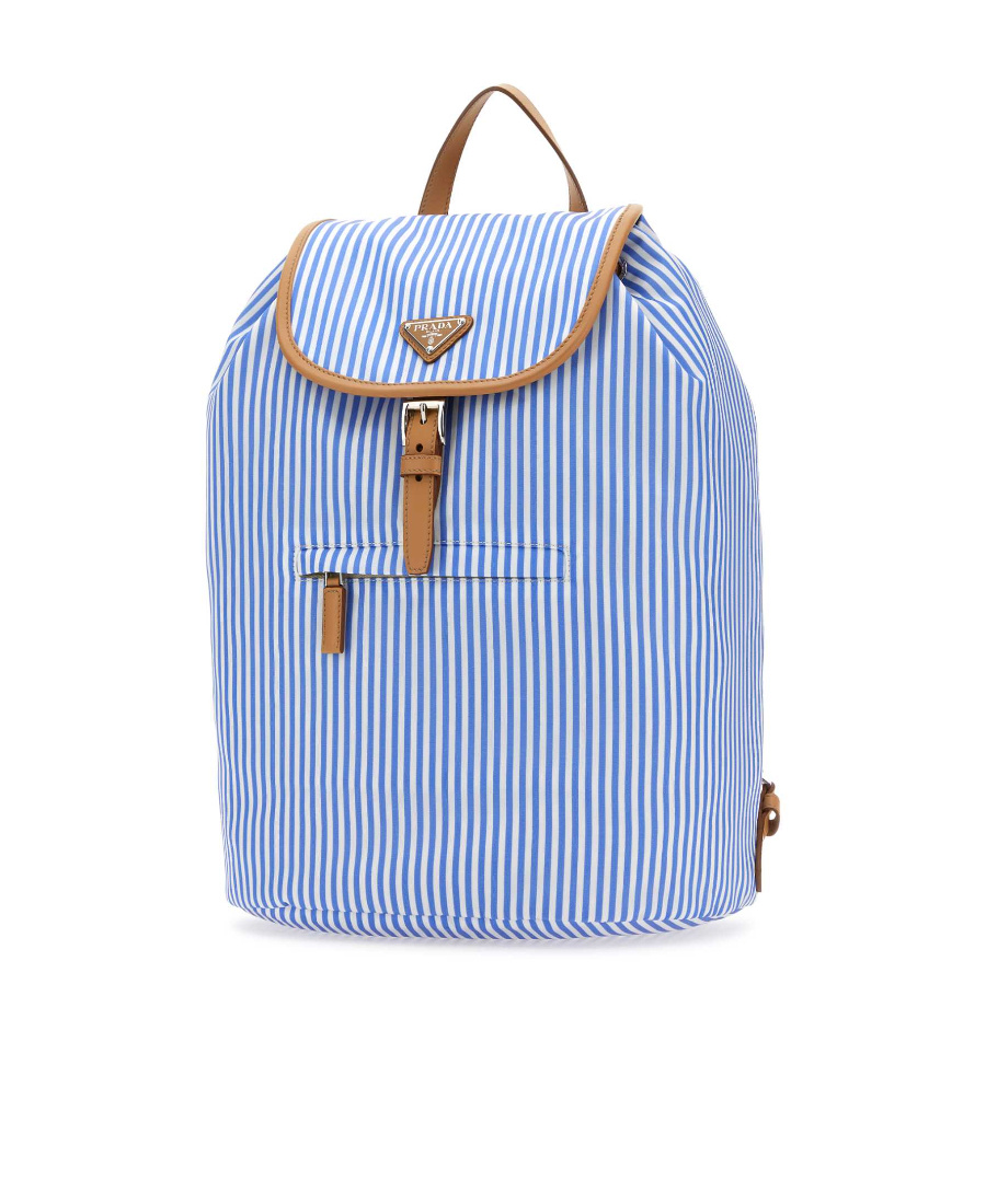 Prada Man Printed Re-nylon Backpack In Blue