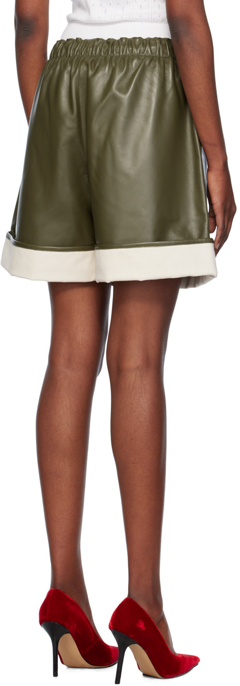 Jw Anderson Contrast-hem Leather Shorts In Brown