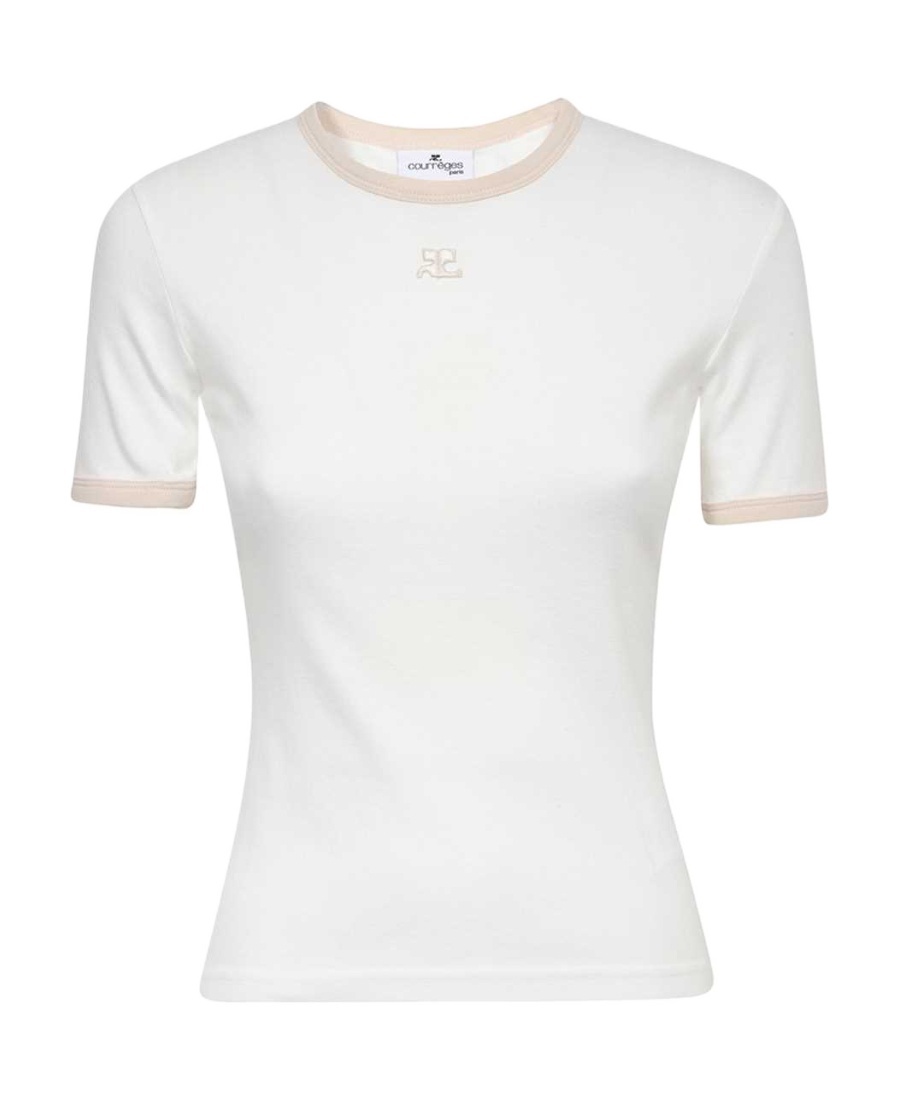 Shop Courrèges T-shirt With Round Neck And Short Sleeves In White