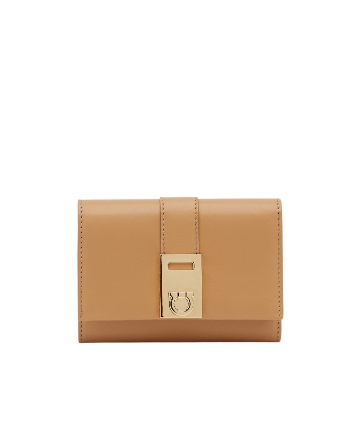 Ferragamo Portefeuille Compact Hug Beige In Nude