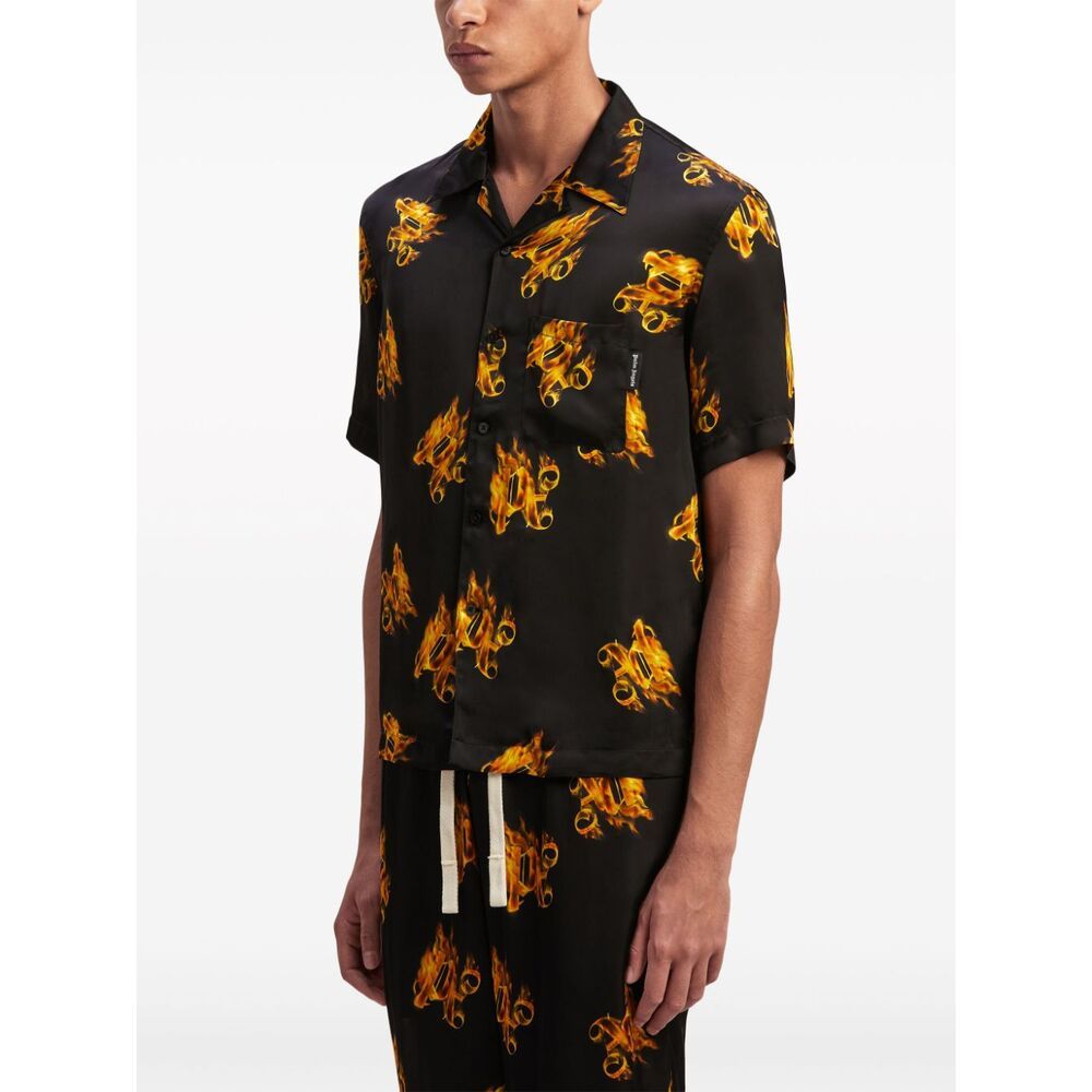 Palm Angels Burning Monogram Shirt In Black