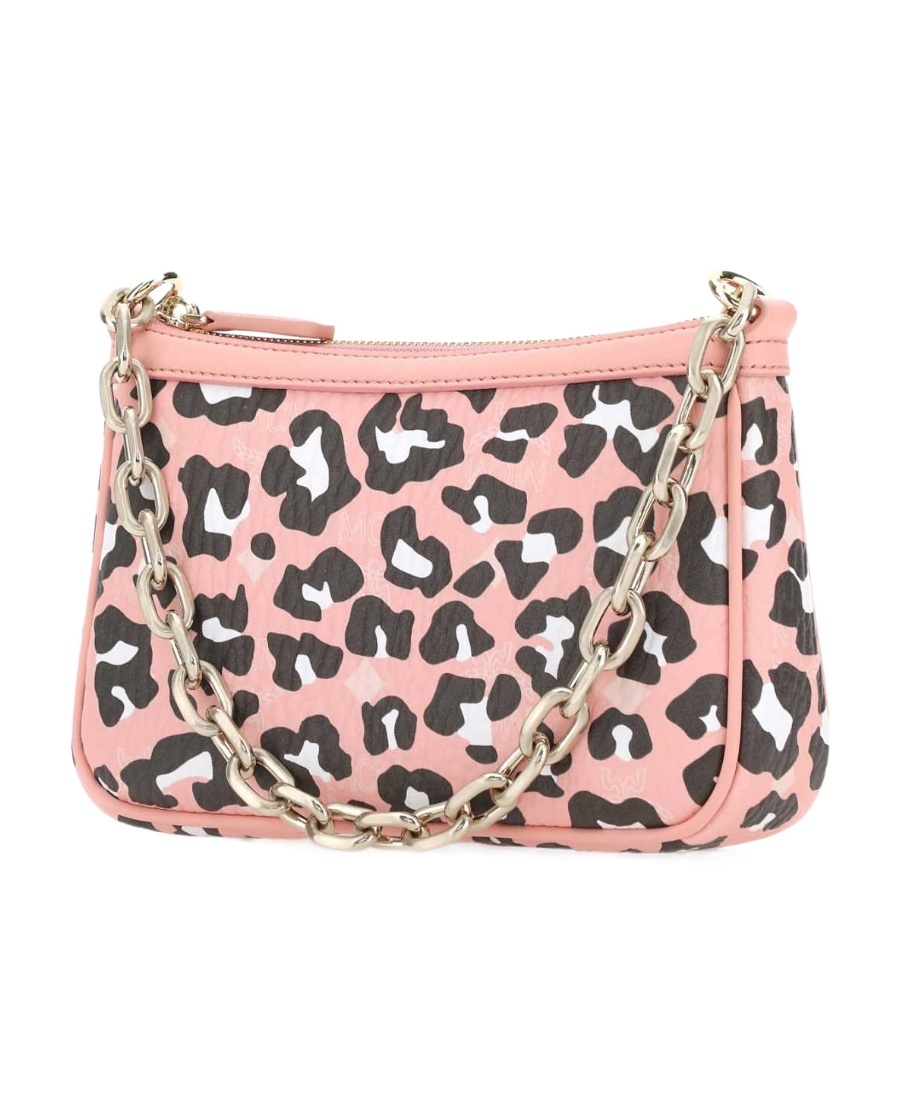 Shop Mcm Leopard Printed Chain-linked Mini Shoulder Bag In Pink